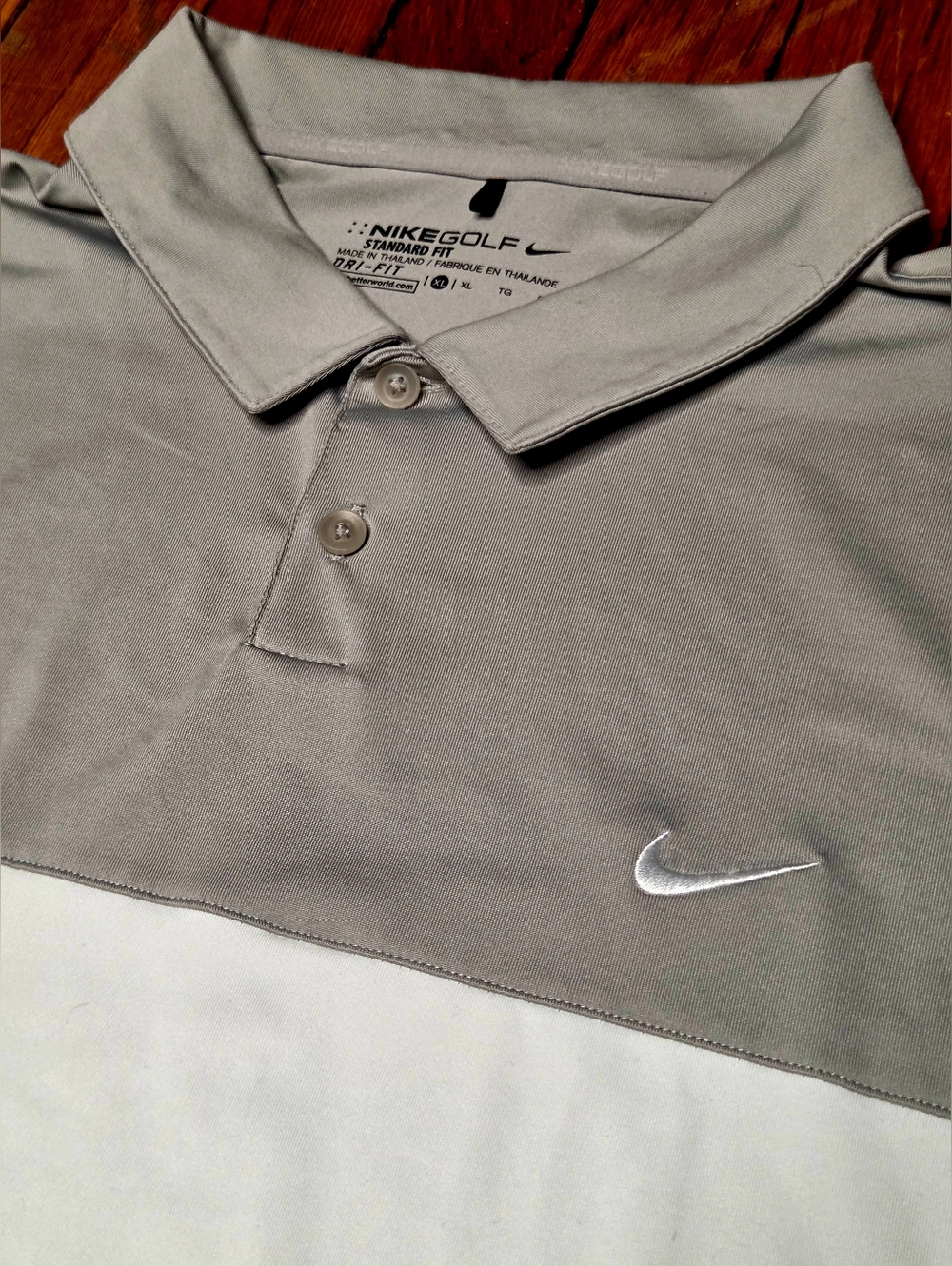 Nike Golf Mens XL Standard Fit Dri-Fit Gray White Polyester Polo Shirt A4